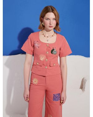 Sister Jane Island Life Embroidered Top - Blue