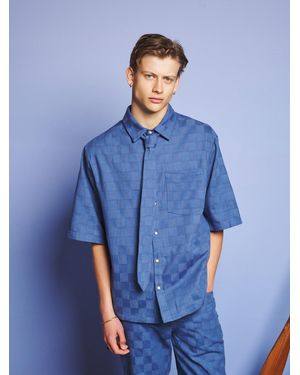 Sister Jane Cabin Embossed Denim Boxy Shirt - Blue
