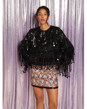 Sister Jane Heather Sequin Fringe Top - Black