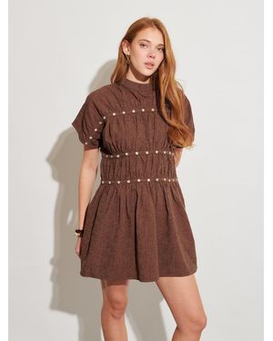 Sister Jane Ghospell Tania Button Embellished Mini Dress - Brown