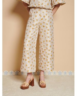 Sister Jane Mora Jacquard Wide Leg Trousers - Natural