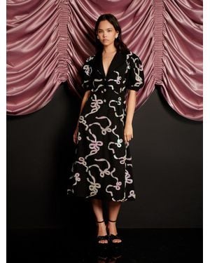 Sister Jane Ripple Bow Embellished Midi Dress - Black