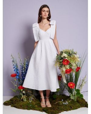 Sister Jane Dream Prairie Bow Jacquard Midi Dress - White