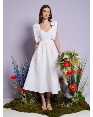 Sister Jane Dream Prairie Bow Jacquard Midi Dress - White