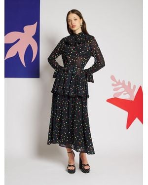 Sister Jane Elodie Spot Chiffon Maxi Dress - Black