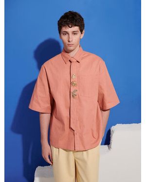 Sister Jane Ochre Boxy Shirt With Tie Pins - Blue