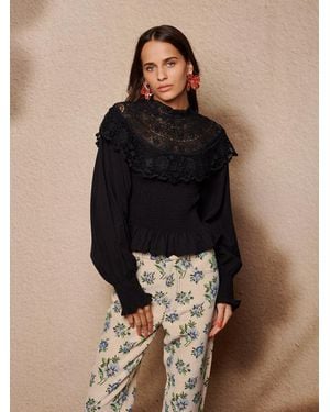Sister Jane Light Language Shirring Top - Black