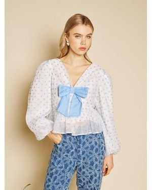 Sister Jane Stipple Spot Bow Top - Blue
