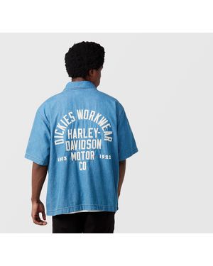 Dickies X Harley Davidson Short Sleeve Denim Shirt - Blue