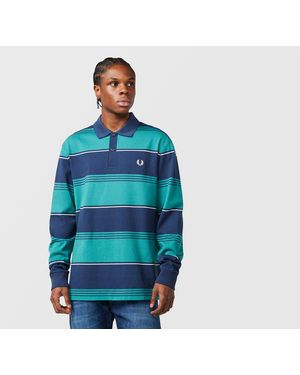 Fred Perry Striped Long Sleeve Polo - Blue