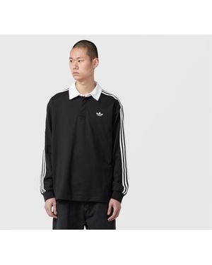 adidas Originals 3-Stripes Rugby Long Sleeve Polo Shirt - Black