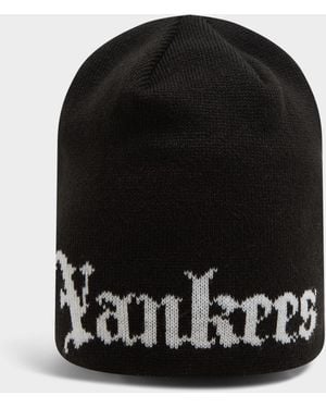KTZ New York Yankees Mlb Script Skull Knit Beanie - Black