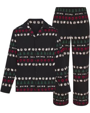 Skims Jersey Pajama Set Onyx Pine Fair Isle - Black