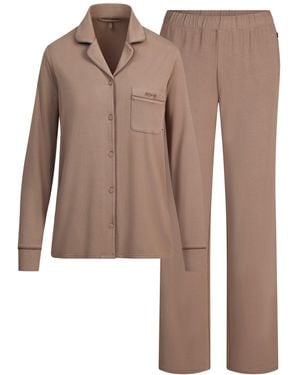 Skims Sleep Long Sleeve Button Up Set - Brown