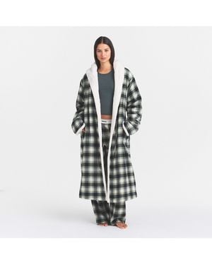 Skims Flannel Sleep Plush Lined Long Robe - White