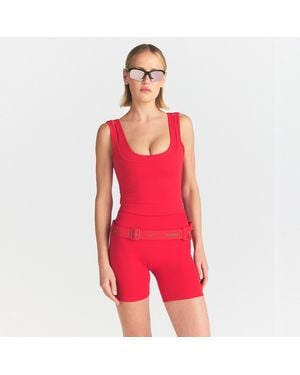 Skims Double Strap Scoop Tank Top - Red