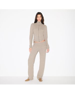 Skims Zip Up Jacket Mock Neck Sweater - Natural