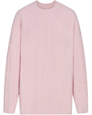 Skims Oversized Cableknit Crewneck Pullover - Pink