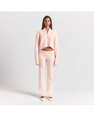 Skims Ribbed Mock Neck Zip Up Jacket - Pink