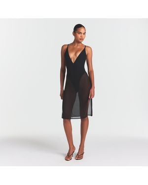 Skims Mesh Plunge Midi Dress - Black