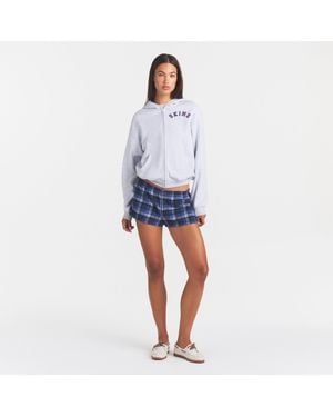 Skims Classic Zip Up Hoodie Light Heather Arched Plaid - Blue