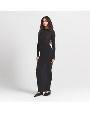 Skims Mock Neck Long Sleeve Long Dress - Black