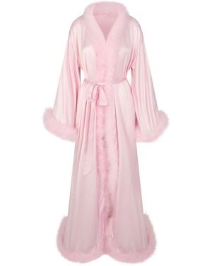 Skims Feather Trim Long Robe - Red