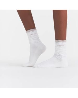 Skims Ribbed Crew Logo Socks - White