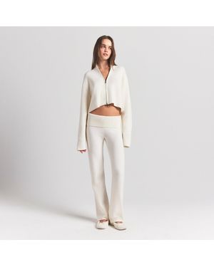 Skims Ribbed Mock Neck Zip Up Jacket - White