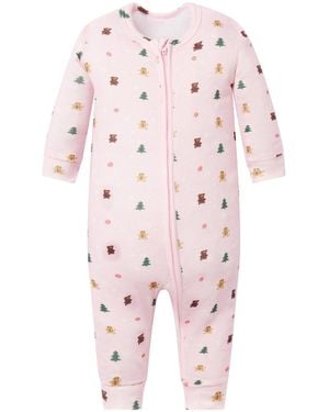Skims Plush Pointelle Baby Onesie Cherry Blossom Snow Print - Pink