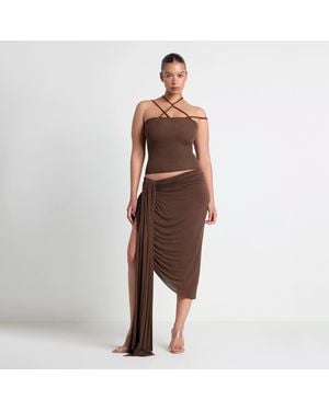 Skims Sheer Modal Draped Midi Skirt - Brown