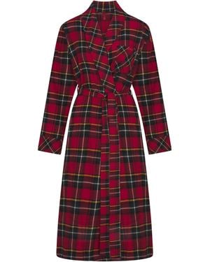 Skims Flannel Sleep Long Robe Holiday Plaid - Red