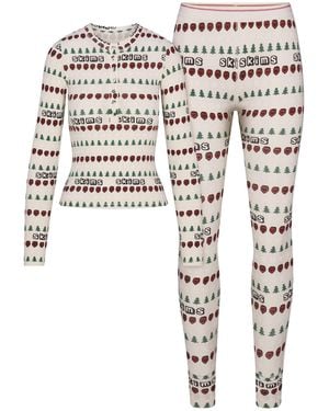 Skims Cotton Rib Henley And Legging Set Marble Pine Fair Isle - Multicolor