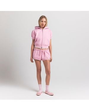 Skims Bubble Sleeve Cropped Zip Up Jacket - Pink