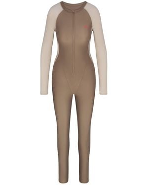 Skims Zip Front Long Onesie - Natural