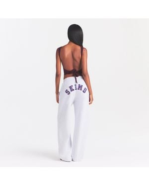 Skims Classic Straight Leg Pants Light Heather Arched Plaid - White