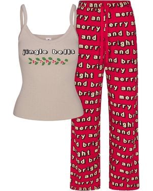Skims Heavy Pointelle And Waffle Pajama Set Print - Red