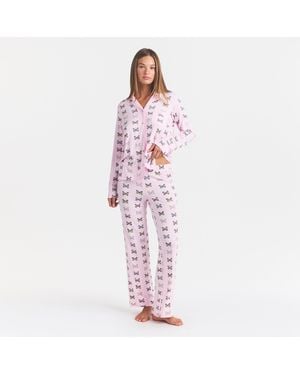 Skims Sleep Long Sleeve Button Up Set - Pink