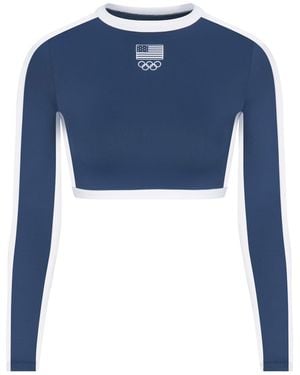 Skims Signature Swim Olympic Long Sleeve Cropped T-Shirt - Blue