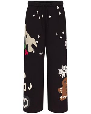 Skims Cotton Fleece Straight Leg Pants - Black