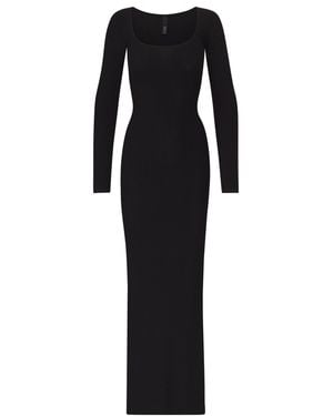 Skims Soft Lounge Ribbed Long Sleeve Slip Dress - Black