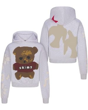 Skims Cotton Fleece Hoodie Light Heather Teddy Bear Print - White