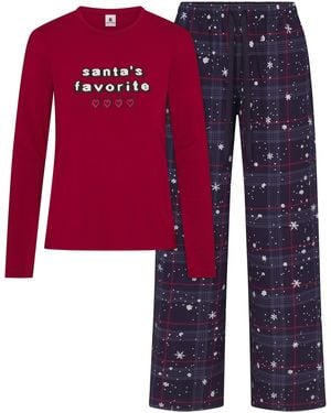 Skims Pajama Flannel Pants Set Santas Favorite Brick Print - Red
