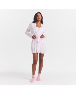 Skims Sleep Short Robe Snow Delicate Floral Print - White