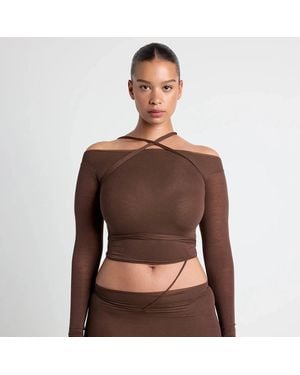 Skims Sheer Modal Off The Shoulder Top - Brown