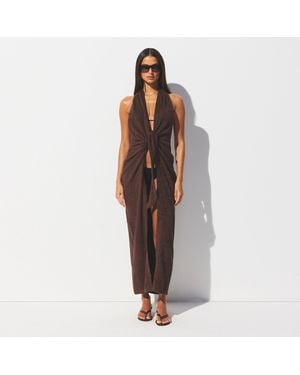 Skims Deep Plunge Halter Wrap Dress - Brown