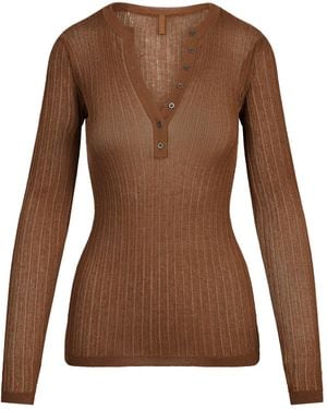 Skims Long Sleeve Henley - Brown