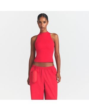 Skims Mock Neck Racer Tank Top - Red