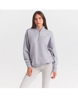 Skims Mock Neck Quarter Zip With Embossed Logo - Gray