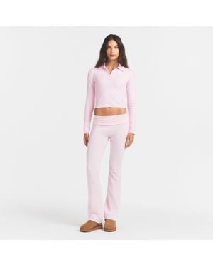 Skims Long Sleeve Cropped Polo - Pink